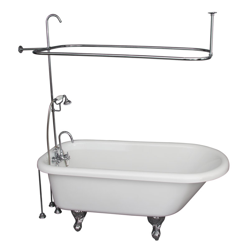 Baignoire de trempage à pattes 60" x 30", Blanc, Chrome poli