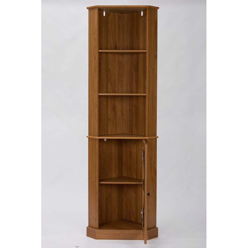 Armoire à vin de coin étroite avec tablettes ouvertes et porte grillagée en métal pour le salon et la salle à manger