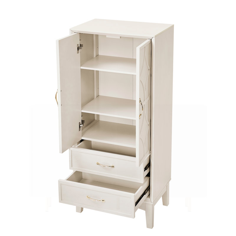Armoire de rangement pour garde-manger moderne Mid-Century avec portes et tiroirs Maryanna, Blanc antique