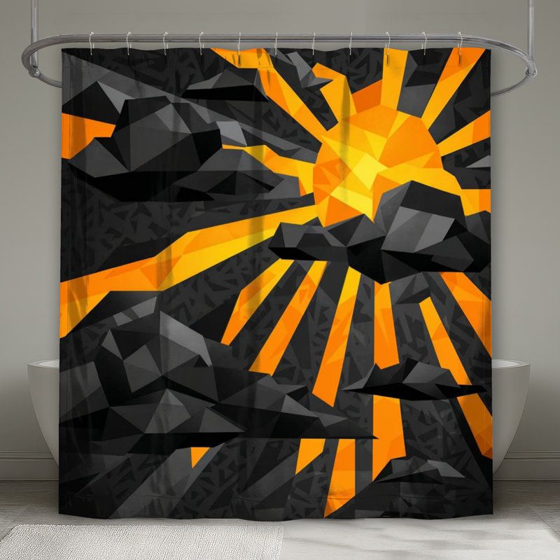 Rideaux de douche géométriques Sunburst Clouds, L 70 po x H 84 po, Noir foncé / orange moyen