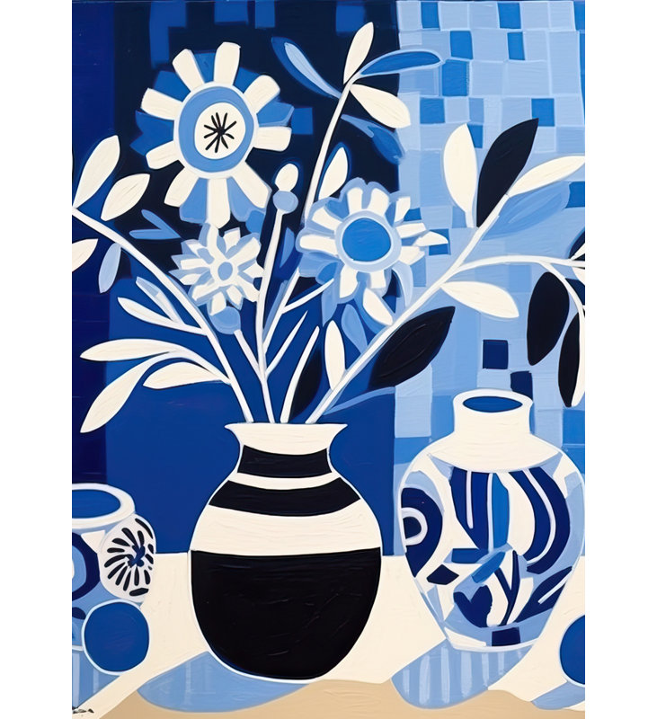 Blue Vases - Black Minimalist Canvas for Home Decor