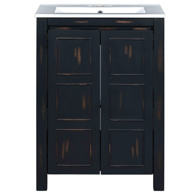 Meuble-lavabo 48 po, lavabos doubles en céramique, structure en bois massif, panneaux, finition, armoire de style rétro avec portes à bruit, et look artisanal, réduction du bruit
