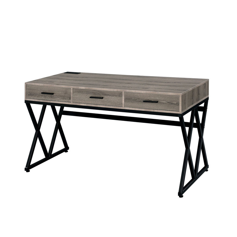 Steel Writing Desk with Built-In Electrical Outlet