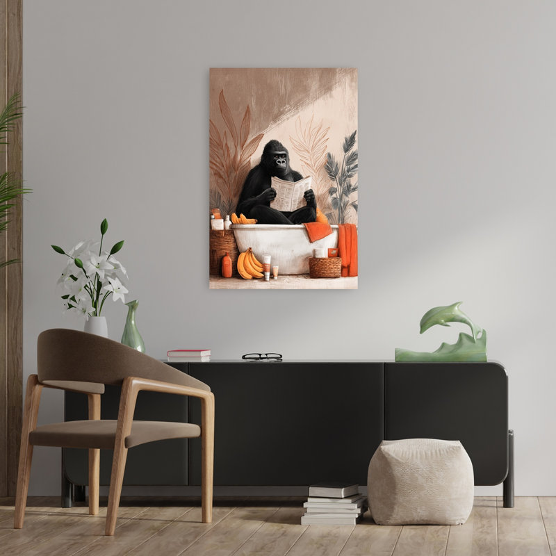 «Gorilla In Bathtube 1», art mural singe gorille contemporain, H 36 po x l 24 po