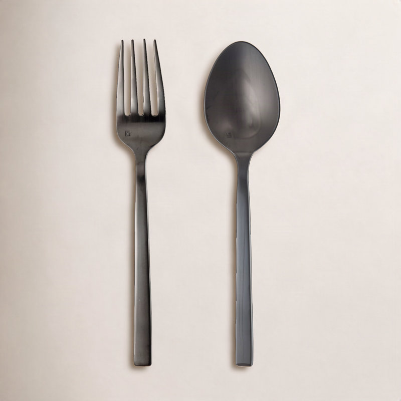Arezzo 2 Piece Salad Servers Set, Brushed Black