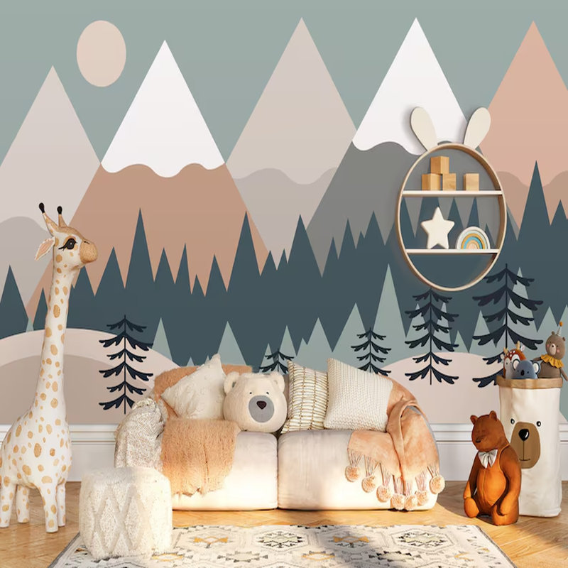 Nordic Peaks Adventure - Ensemble mural de montagne pour enfants, L 160 po x l 108 po
