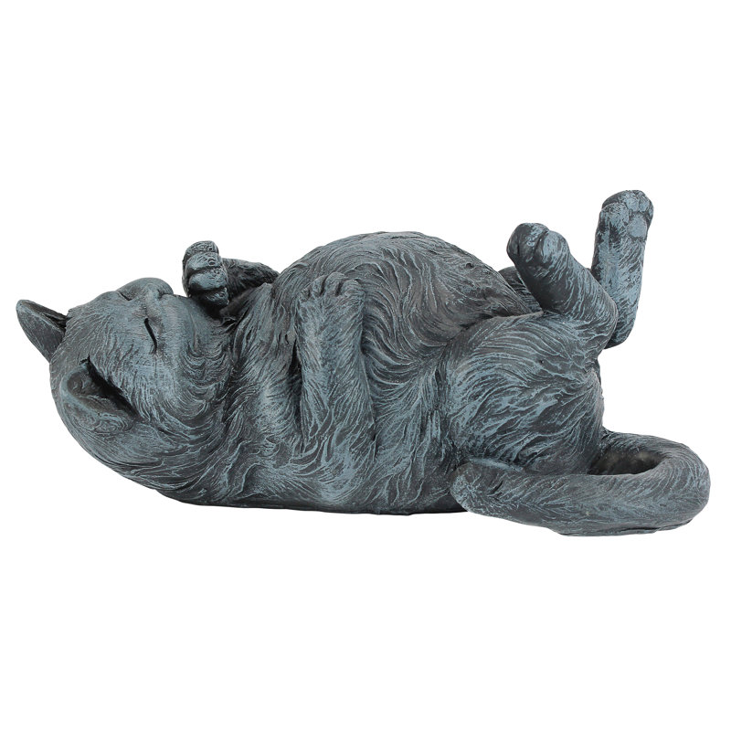Playful Cat Statue in Faux Slate Finish Resin