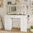 45.9" Glass Top Makeup Vanity Set with Lighted Mirror, 11 Drawers & Hair Dryer Holder-1059661528