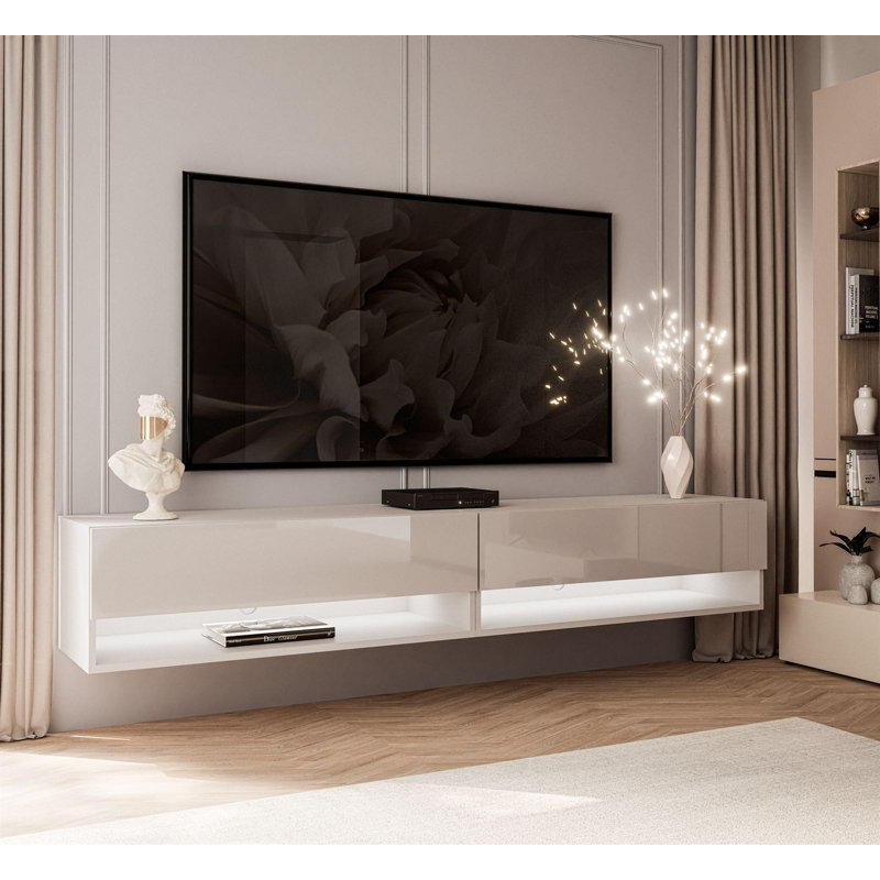 Wall mounted cabinet with LED lighting, Cashmere Gloss