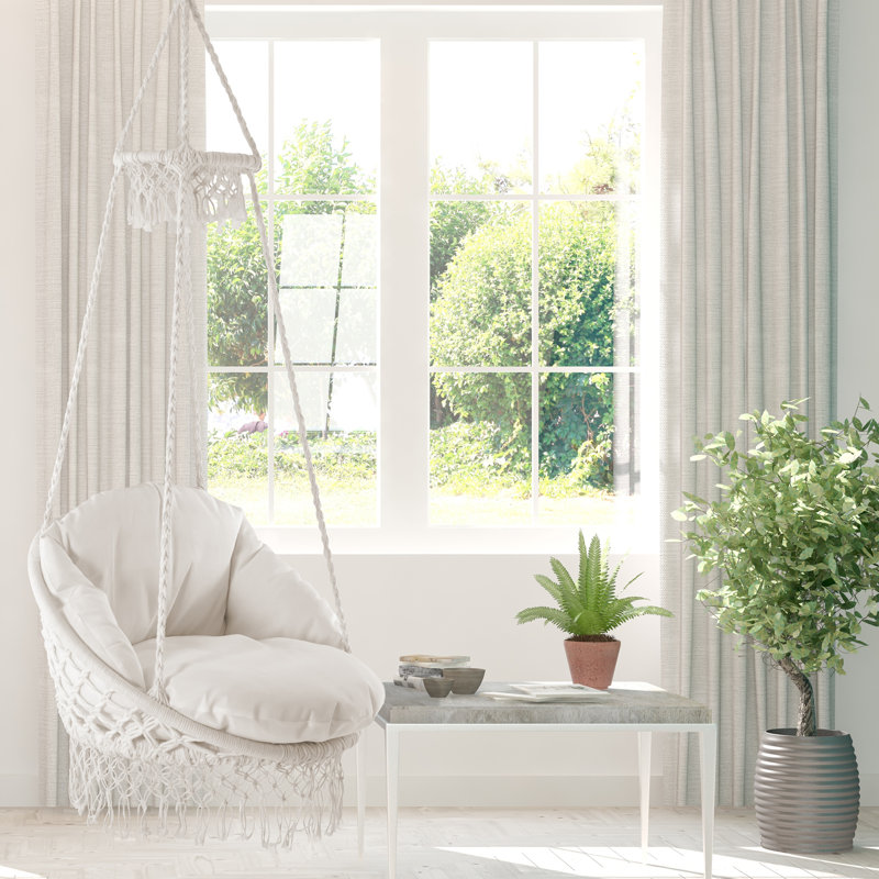 Vivere Deluxe Polyester Macrame Chair with Removable Plush Cushion and Fringe, White