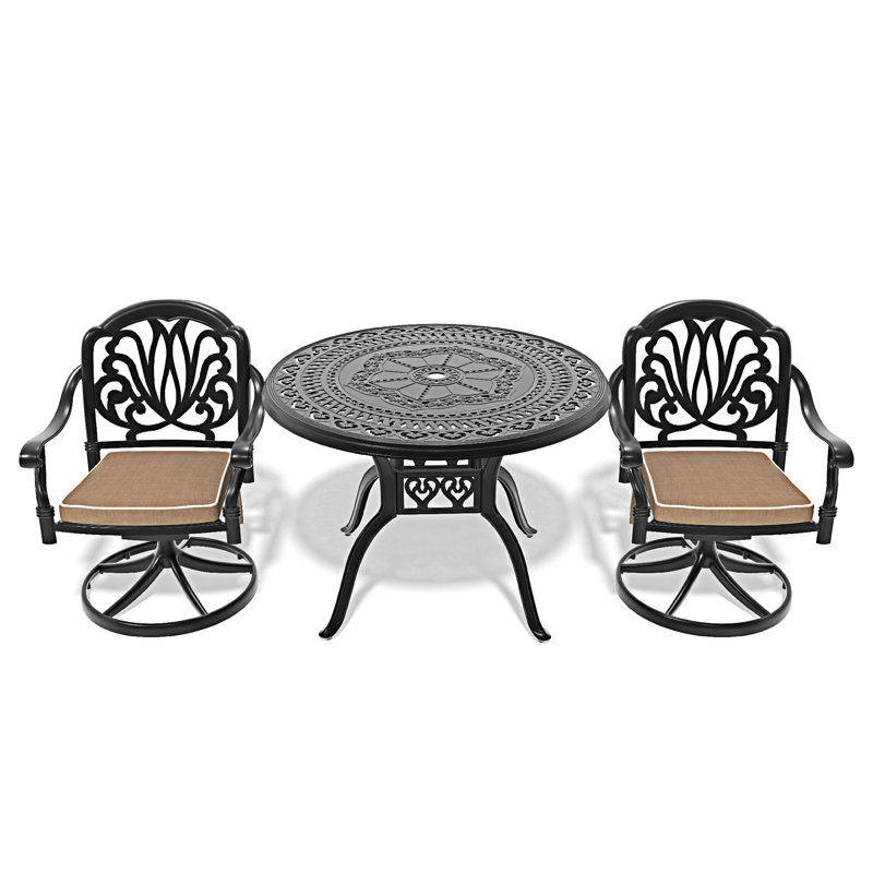 3-Piece All-Weather Cast Aluminum Dining Set, Beige, 2