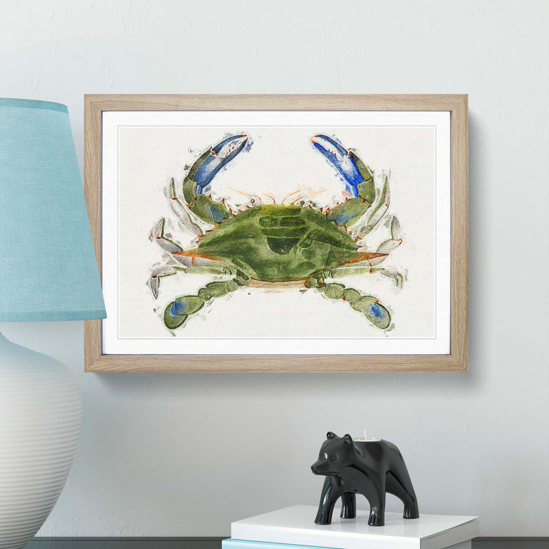 Green and Blue Crab by J.E. De Kay - Framed Print, 48cm H x 65cm W x 2cm D, Oak Framed