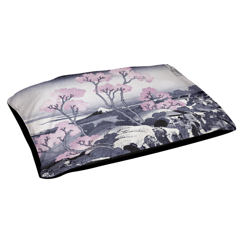 Coussin stylisé mountain fuji through the cerise Burkart, L 42 po x l 52 po, Rose / Noir