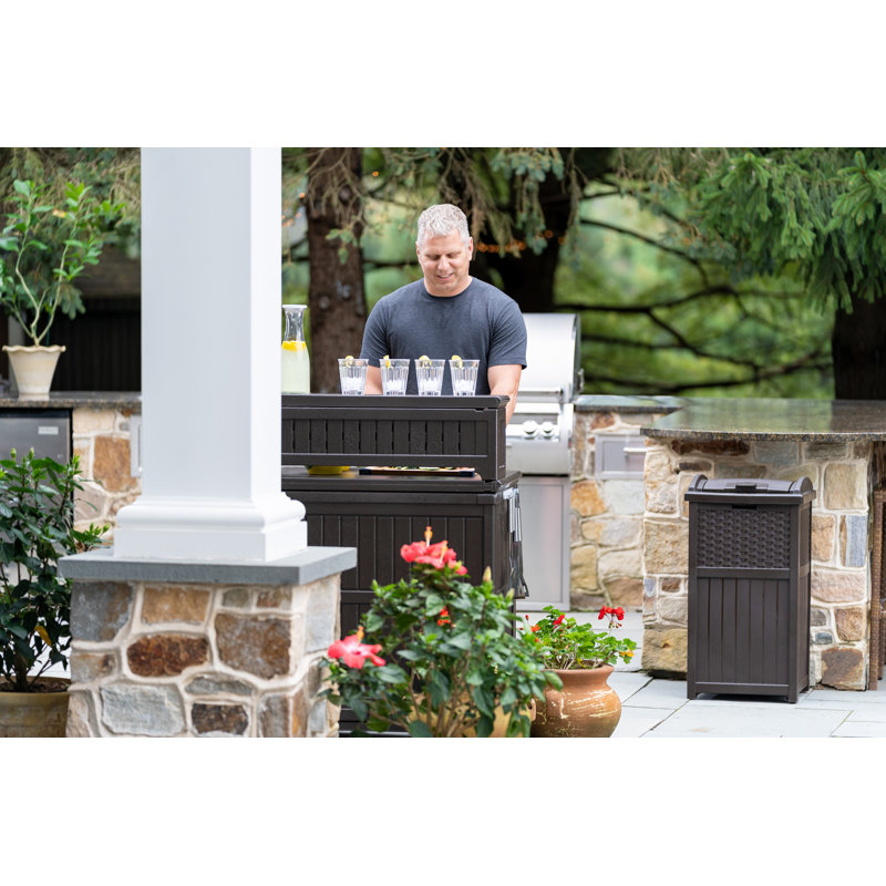 Suncast 33 Gallon Manual Lift Trash Hideaway Container, Brown