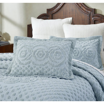 Heirloom 100% Cotton Chenille Tufted Standard Pillow Sham, Medallion Design, Soft Breathable Decorative Pillow Cover, OEKO-TEX Certified, Machine Washable, All-Season, 21" x 27", Blue
