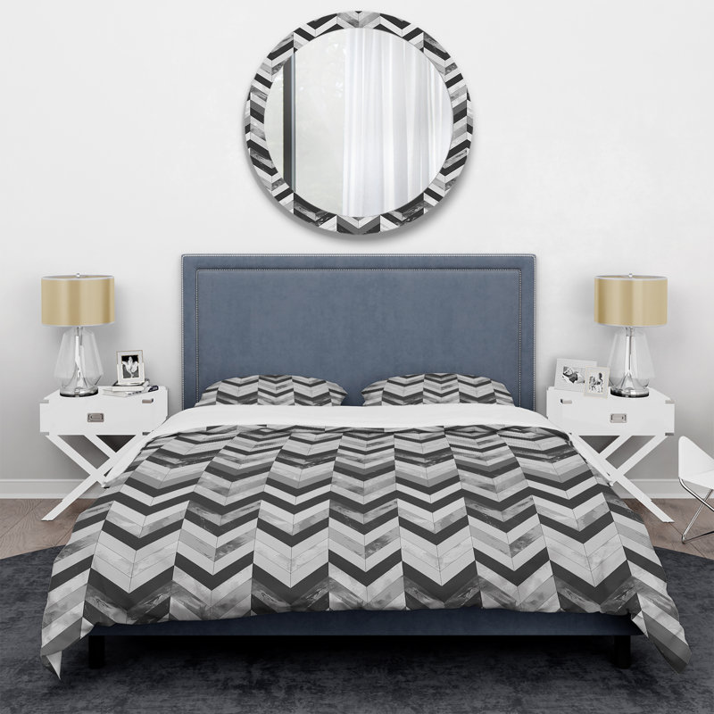 Ensemble de housse de couette moderne Gray Herringbone Flow IV - gris, Housse de couette très grand et 2 très grandes t
