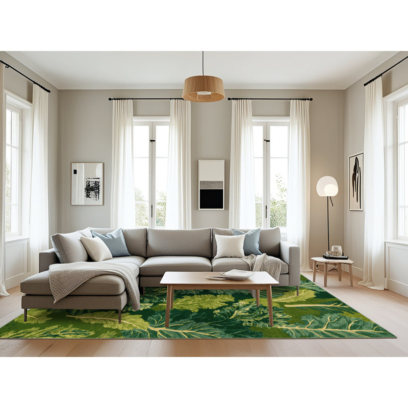 Tapis vert botanique lavable à la machine, Rectangle 6 pi x 9 pi
