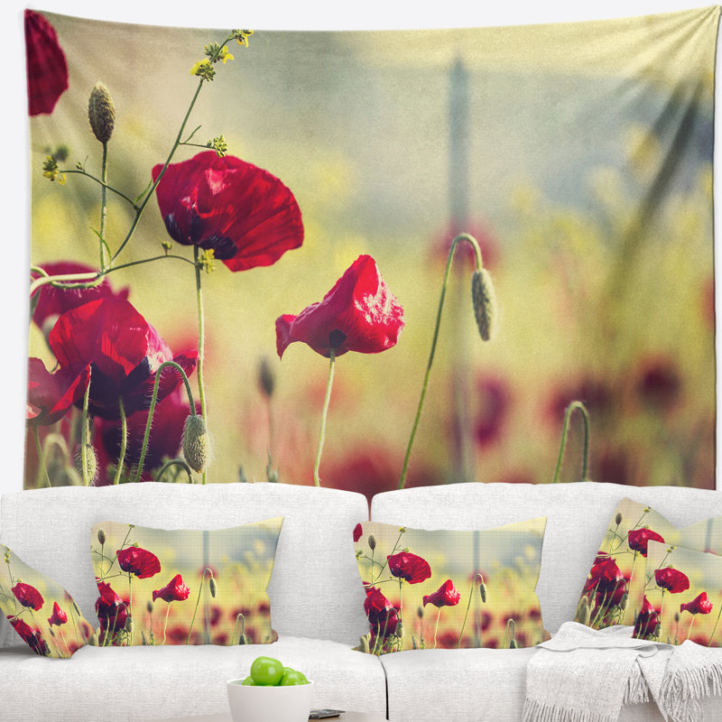 Tapisserie florale sur fond vert, H 32 po x l 39 po