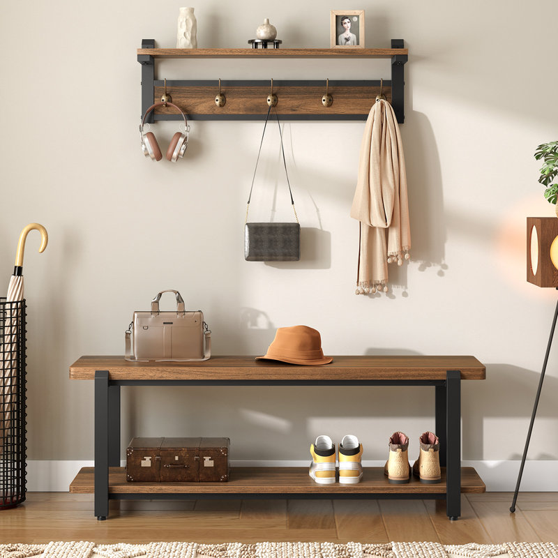 31.5" Wide Hall Tree with Bench and Shoe Storage