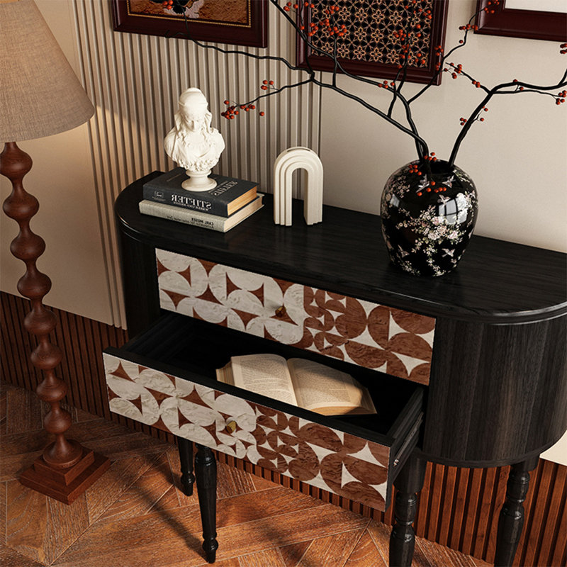 Console rétro avec 2 tiroirs, H 35,43 po x l 39,37 po x P 11,81 po