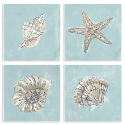 Ensemble de 4 plaques murales Beige & Blue Sea Life par Julie Derice