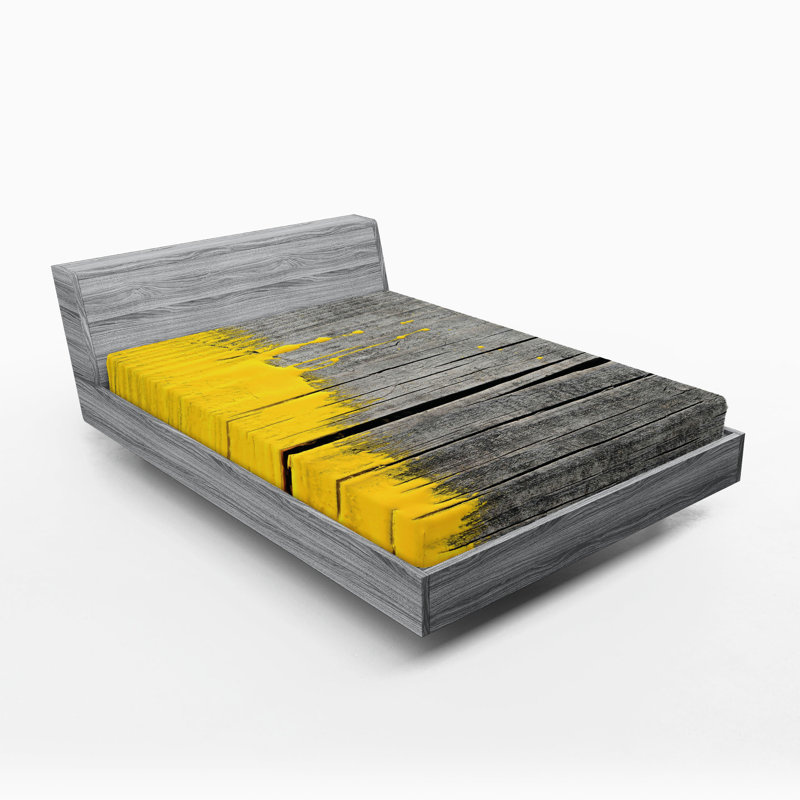 Drap-housse Ambesonne, paquet de 2, Drap-housse très grand californien, Jaune / bois gris / déclin