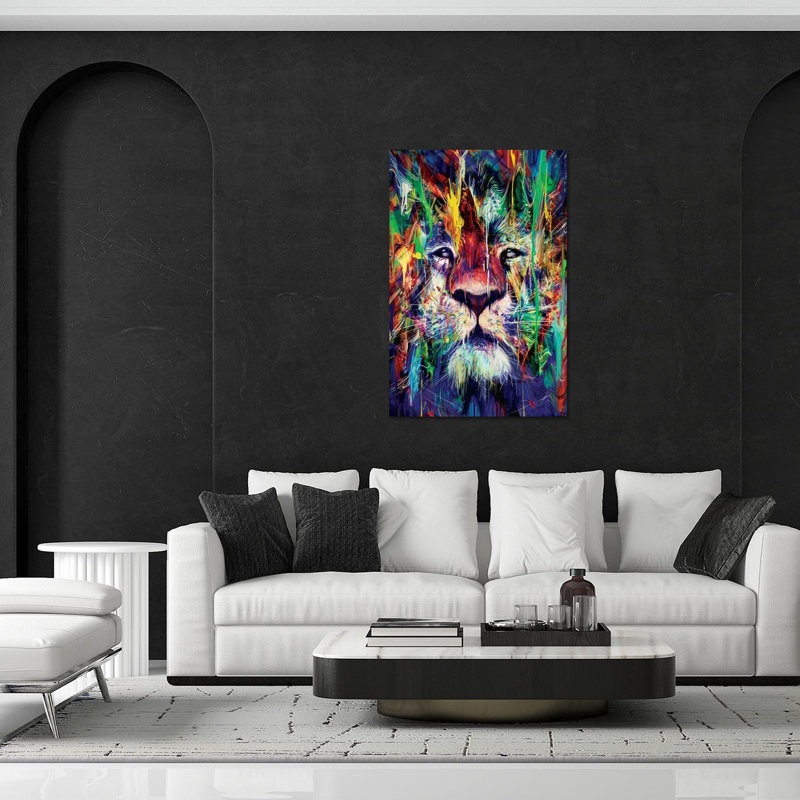 Lion I, impression sur verre acrylique, H 24 po x l 16 po x P 0,25 po