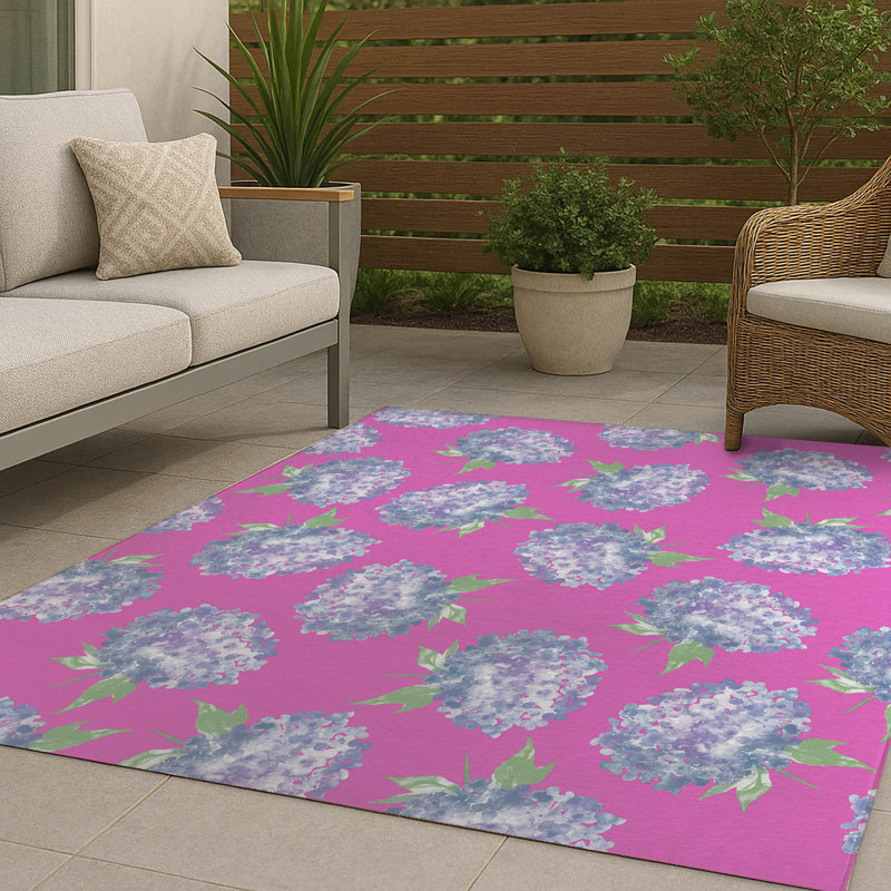 Tapis d'extérieur Hydrangea Love, Rectangle 5 pi x 7 pi, Rose