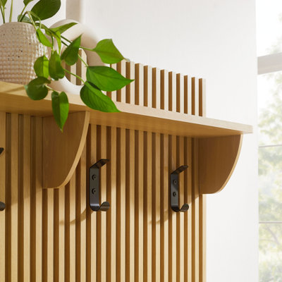 Arbre d'entrée 3 en 1 avec banc de rangement et portemanteau en chêne Render