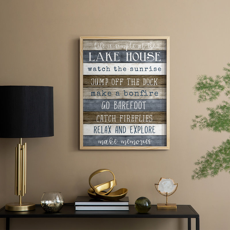 Simple Lake Rules, reproduction encadrée - bois massif, Naturel, H 21 po x l 17 po