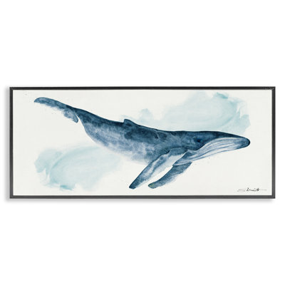 Nautical Humpback Whale Marine Animal Blue Watercolor Painting by Stephanie Workman Marrott - Painting on Wood