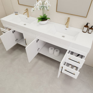 83.4" Wall-Mounted Double Bathroom Vanity Set