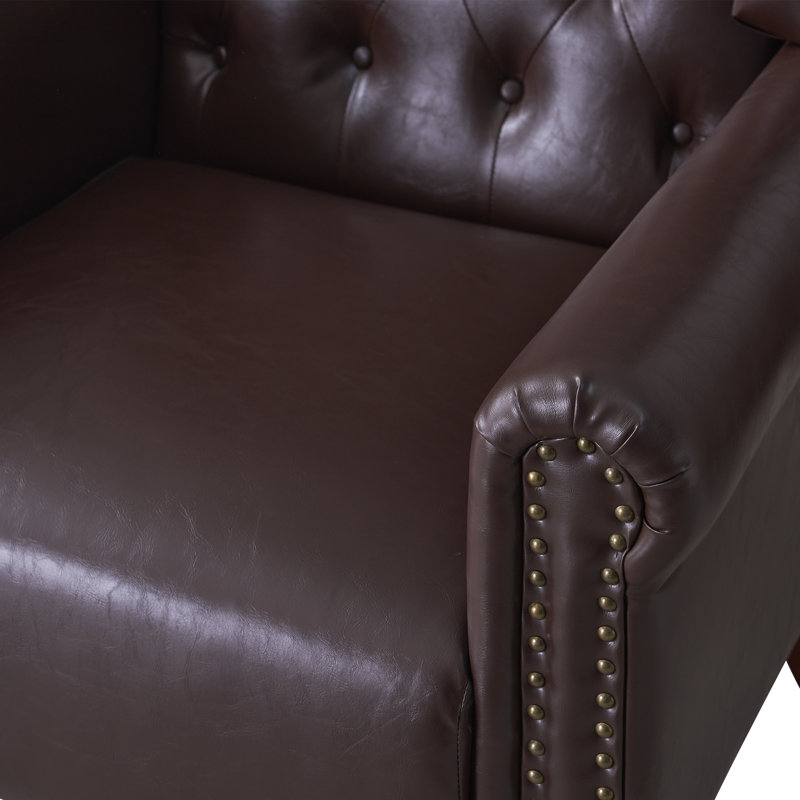 31.5" Wide Faux Leather Wingback Chair, Caramel Faux Leather