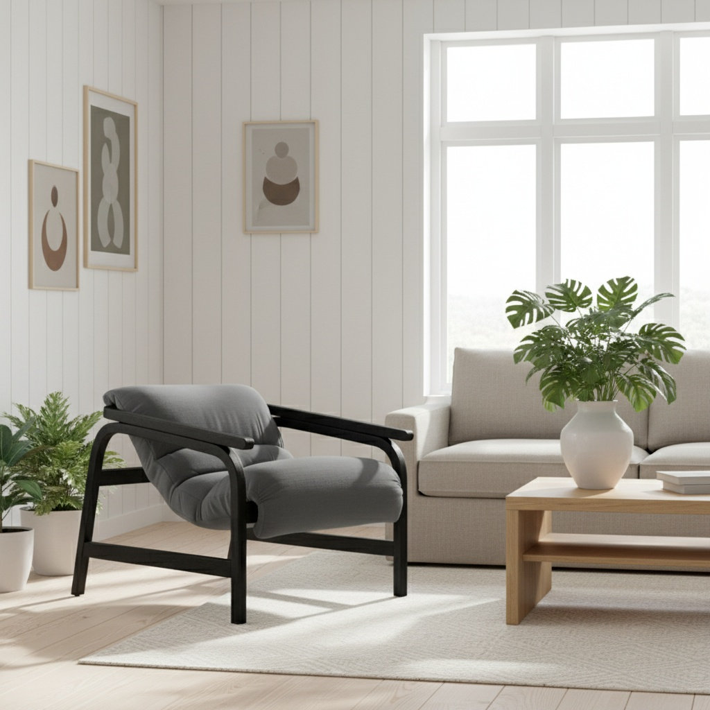 Cellire Linen Accent Chair, Black, Charcoal Polyester