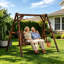Balancelle en bois avec support, balancelle de patio 2 places avec table centrale