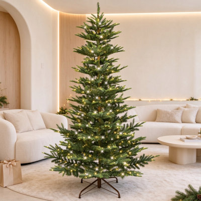 7FT Pre Lit Aspen Fir Christmas Tree with Lights, Layered Sparse Design Green Artificial Xmas Tree with PE PVC
