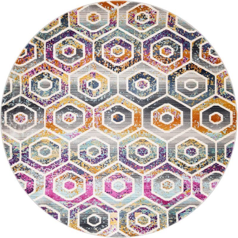 Geometric Indoor Rug, Round 5'2"