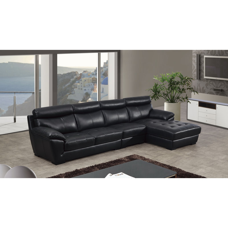Swindlehurst Upholstered L-Shaped Sectional, Right Hand Facing, Dark Chocolate leather