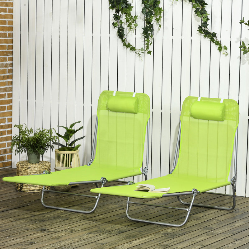 6 chaises longues inclinables, 2 pièces, siège en filet respirant, chaises longues d'extérieur avec coussins, dossier, pliable pour la plage, la cour, le patio