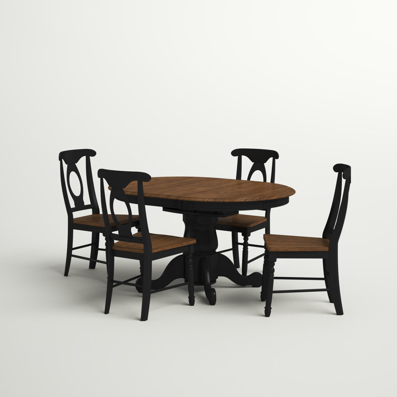 Orviston Extendable Solid Wood Solid Wood Top Pedestal Dining Set, Ebony