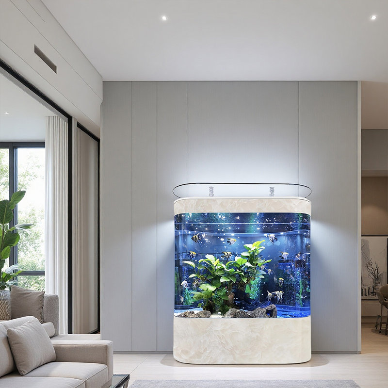 Aquarium courbé moderne, Beige, 190 gallons (H 54,3 po x l 59 po x P 19,6 po)