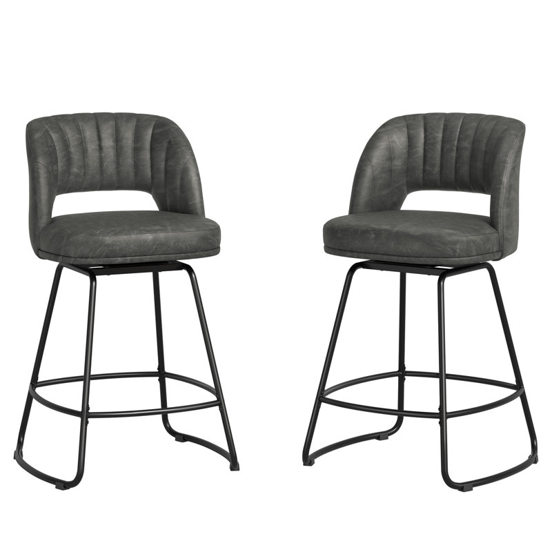 26''H Swivel Barstools With Metal Legs, Gray, 2