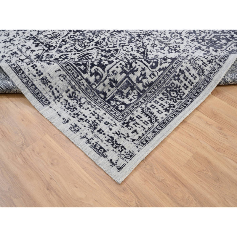 Tapis gris anthracite 8 pi x 10 pi, motif Serapi Heriz effacé, jacquard tissé à la main, laine et soie à base de plantes, tapis oriental 8CEF9E8ACF904615BB6DB5FB29543EE4