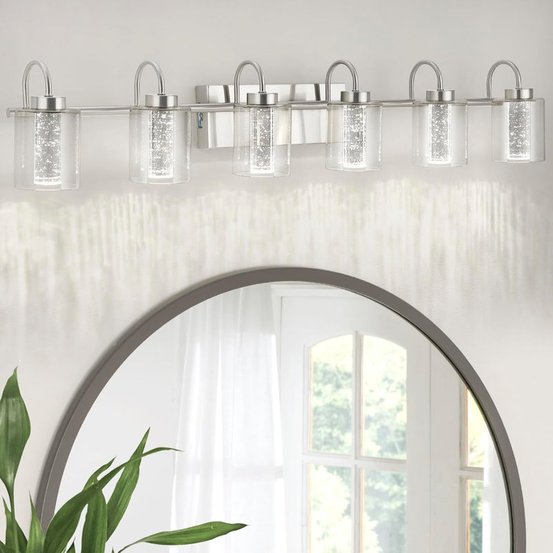 Applique murale de salle de bain, 6 lumières de meuble-lavabo en cristal de verre à bulles à intensité variable 3 couleurs, applique murale moderne pour salle de bain, couloir, cuisine, salon