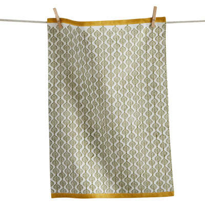 Leaf Block Print Dishtowel in Green Multi, made of cotton. Perfect for everyday kitchen use and machine washable.