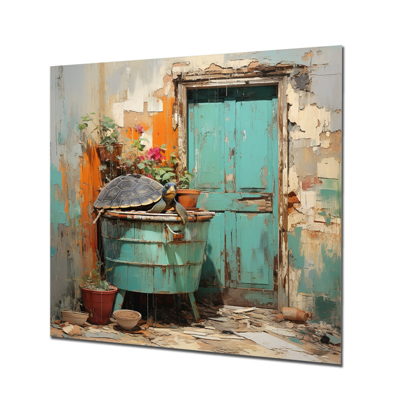 Farmhouse Turtle Tranquility Bath - Raven Animal Metal Wall Art, 36" H x 36" W