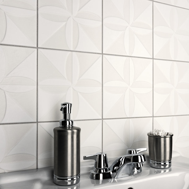 Triplex Series 8" x 8" Ceramic Patterned Wall Tile, White