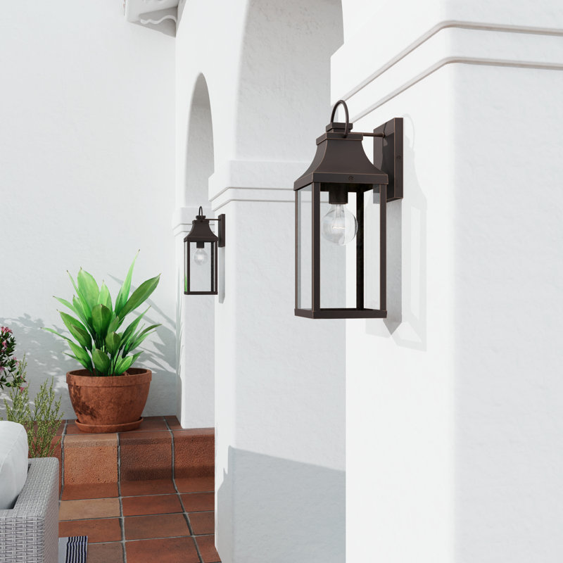 Adela Davida 6" W X 17" H Outdoor 1-Light Small Wall Lantern With Clear Glass, Oiled Bronze
