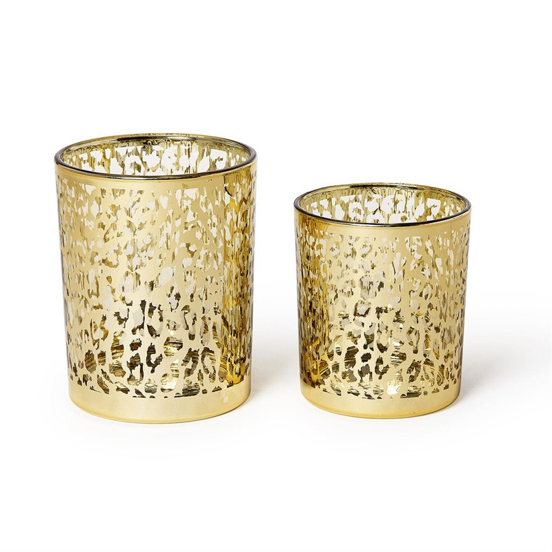 Ensemble de 2 porte-bougies dorés léopard en forme de bougie chauffe-plat décoratifs dorés - H 5 po