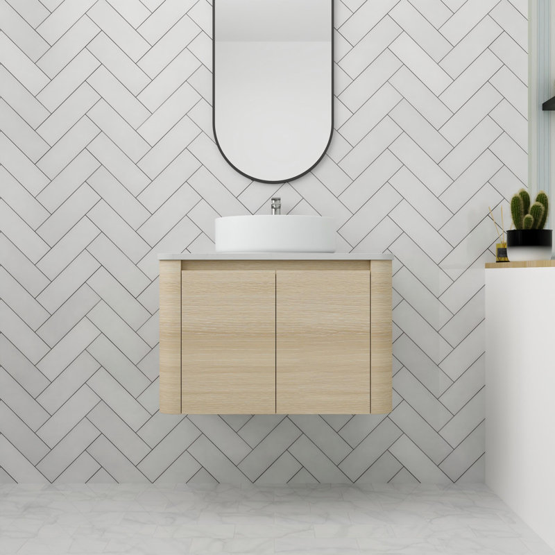 Meuble-lavabo flottant avec porte à fermeture en douceur 30 po, Blanc lustré